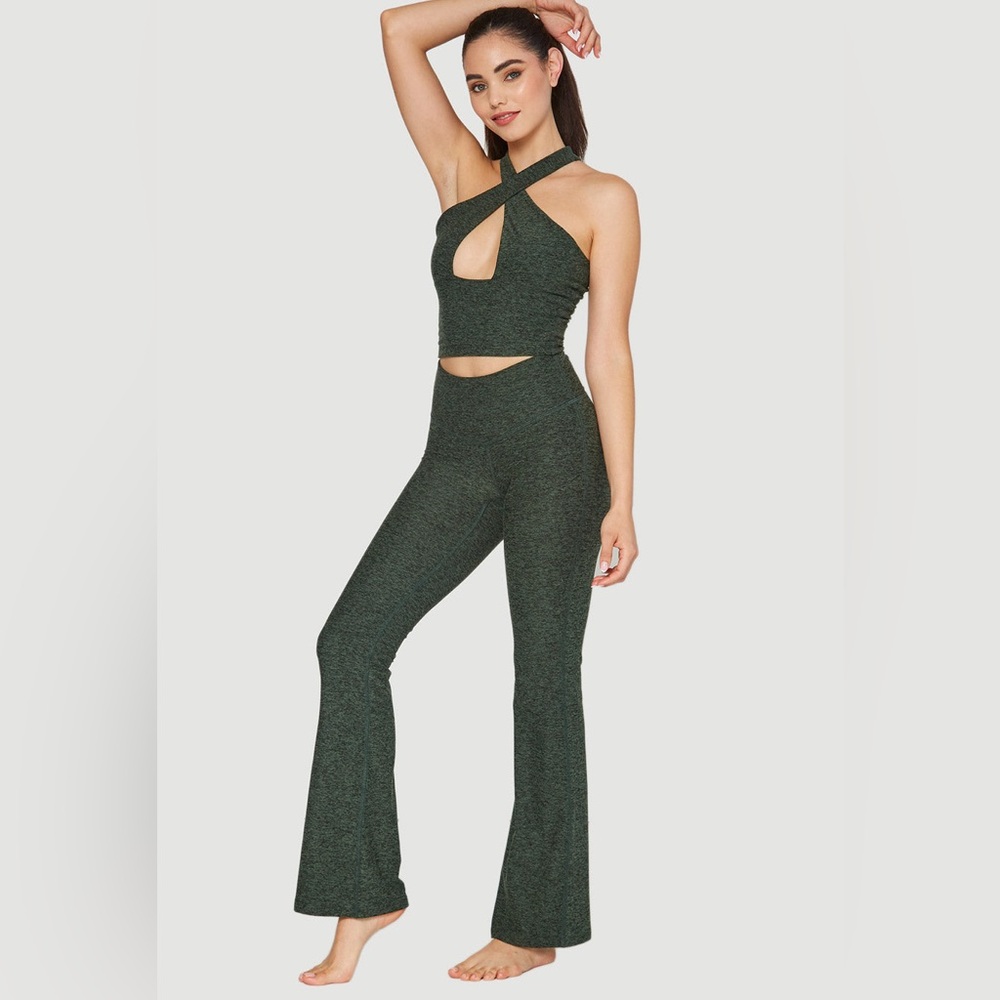 Heather Green soft flare leggings and crop top